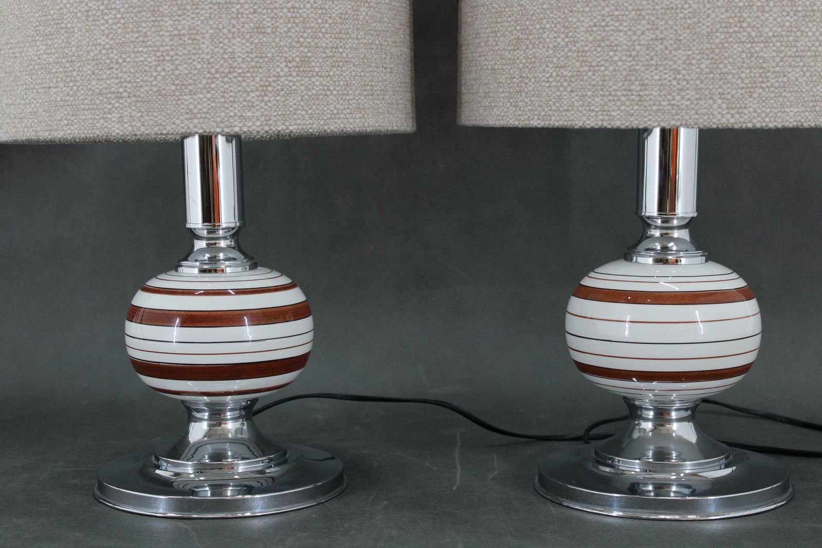 1970s Pair Of Table Lamps With New Fabric Shade, Italy photo for sale