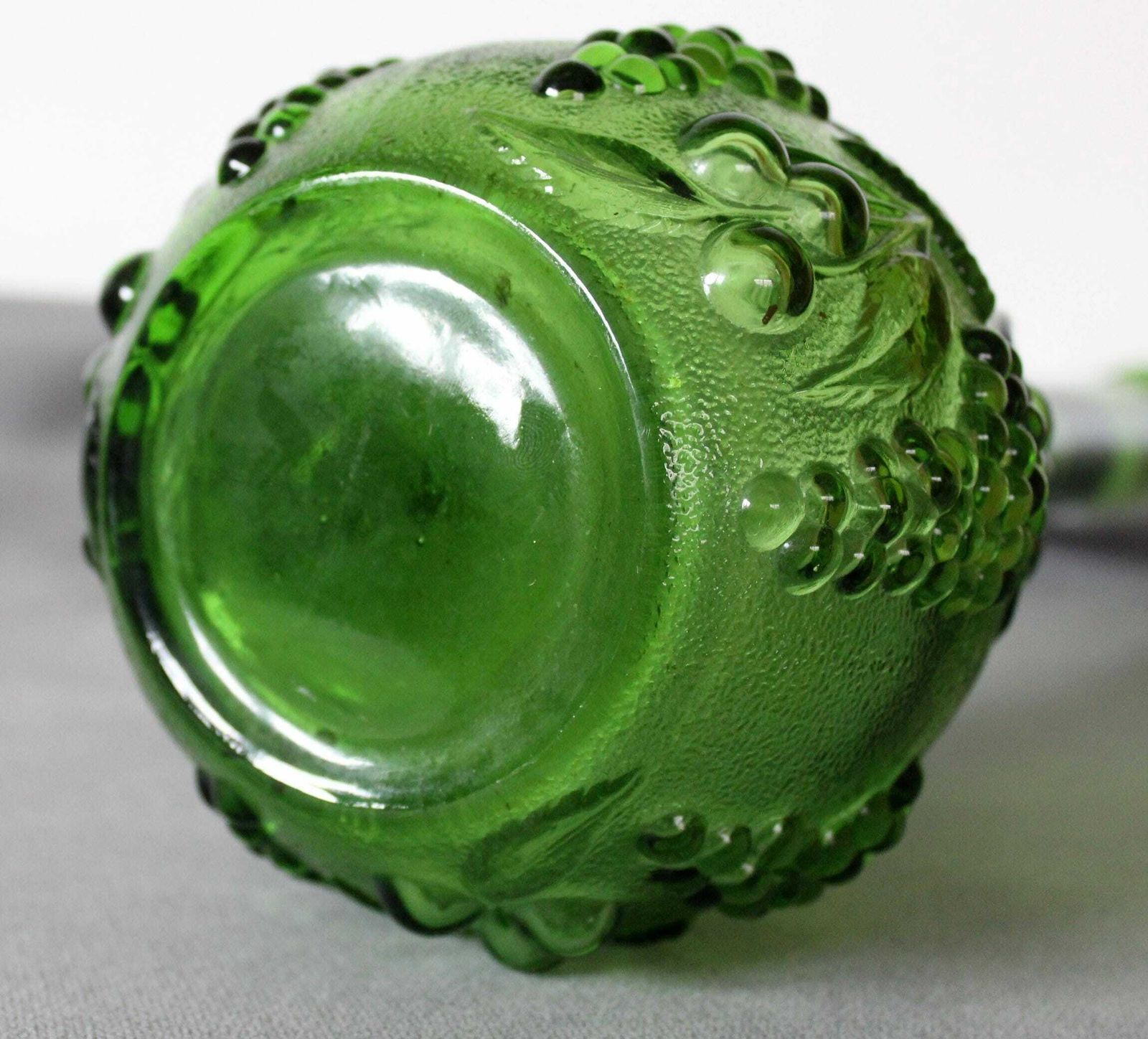Tall Vintage Empoli Glass Decanter, Grape Cherry Design Emerald Green, 54 Centimeters, Italy Italian Genie Bottle, Bottle Carafe, Mcm Retro photo 99.0