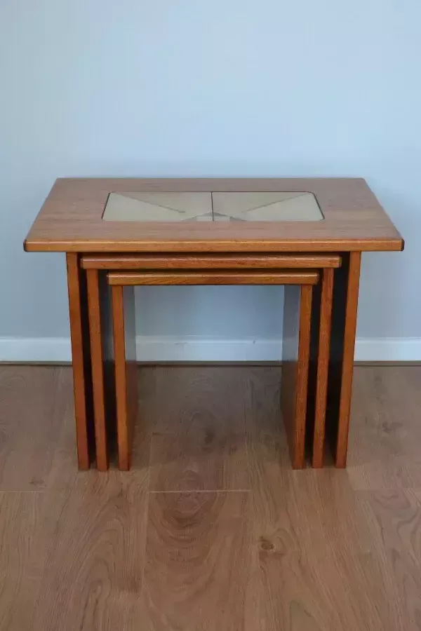Mid Century Teak Tiled Inlayed Nest Of Table Poul H Poulsen For Gangso Mobler photo for sale