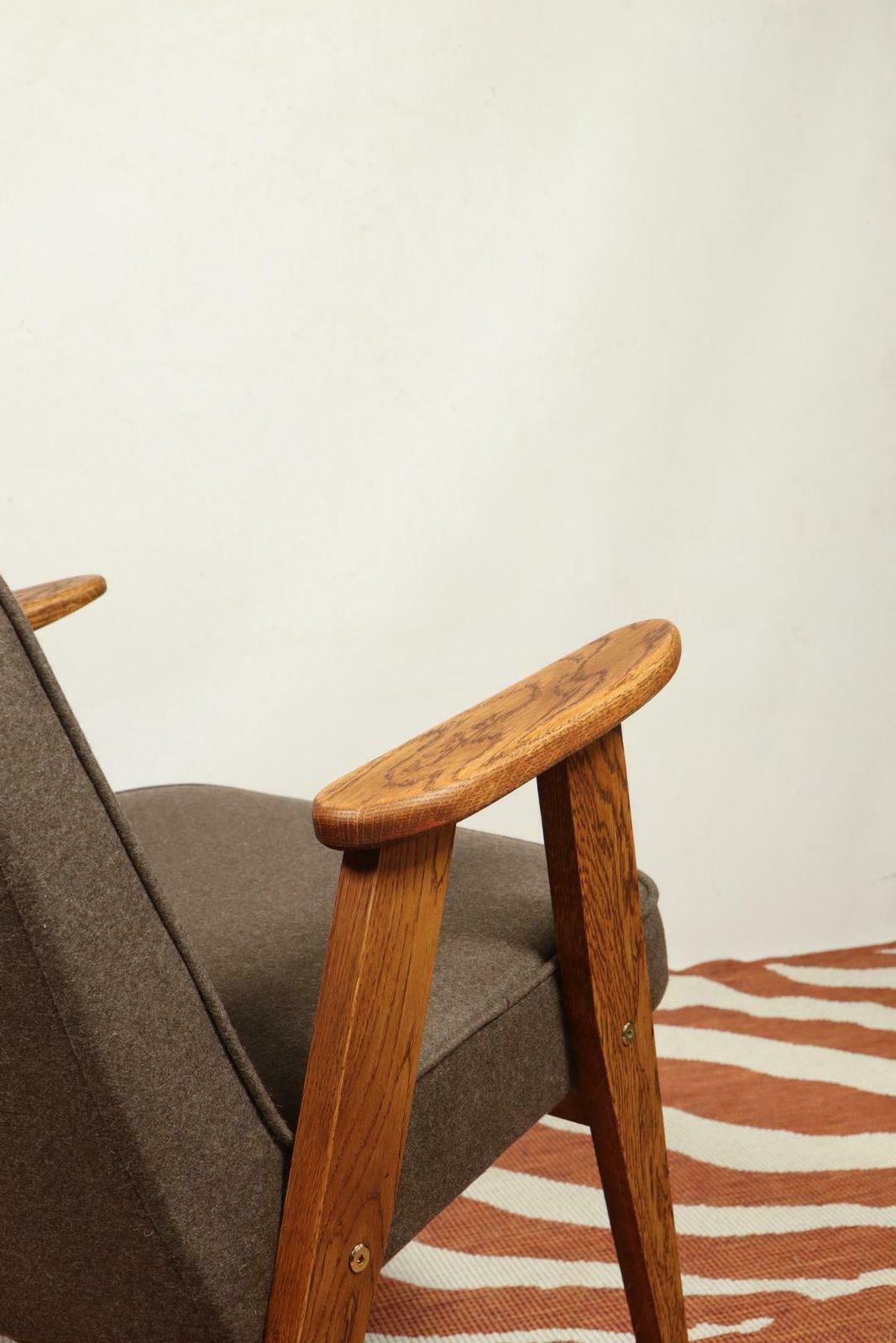 Vintage Armchair Mid Century Oak Lounge Chair Chocolate Wool Upholstery photo 399.0