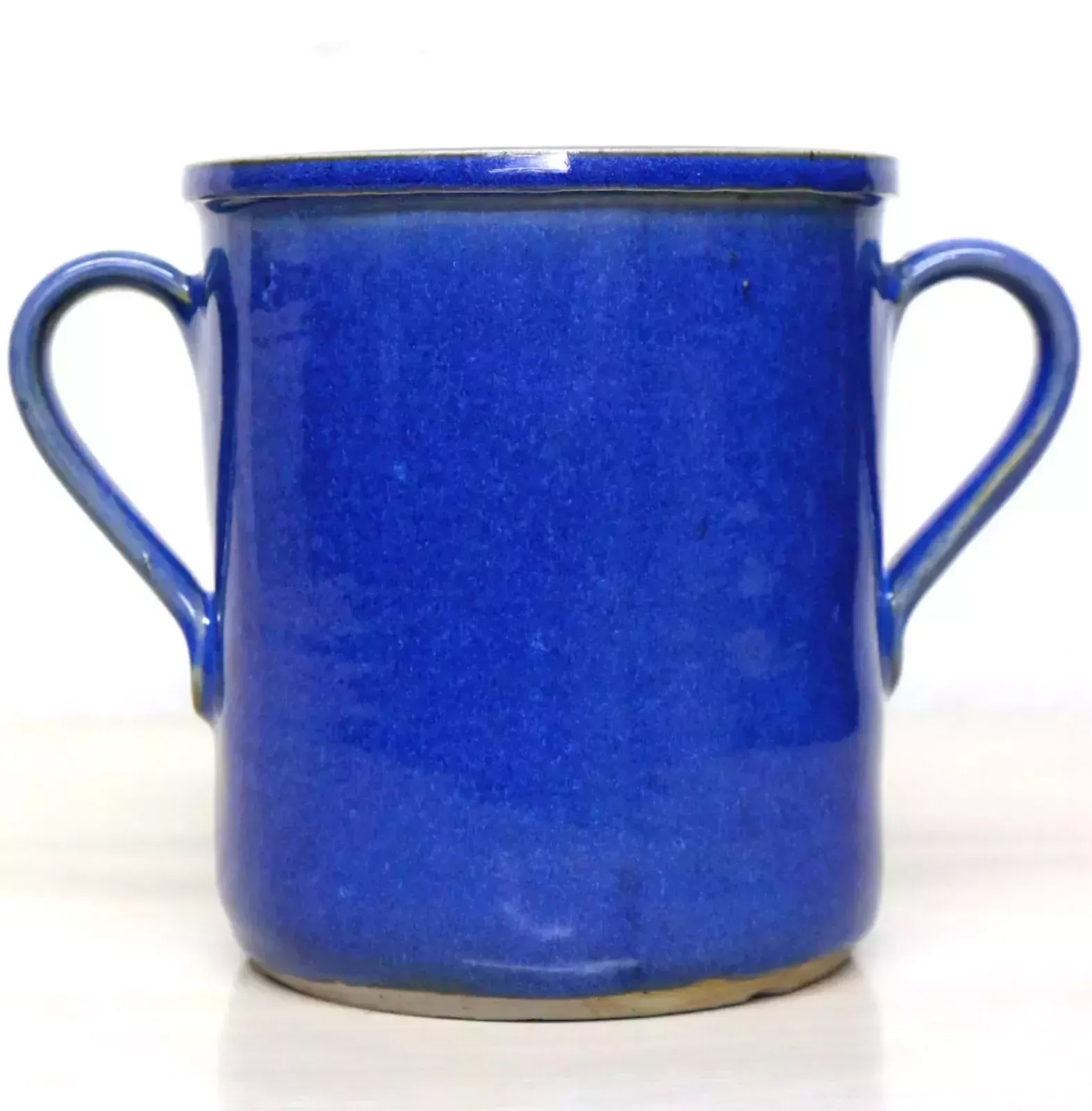 Vintage French Confit Pot Twin Handle Cobalt Blue Colouring & Gloss Glazed photo furniture