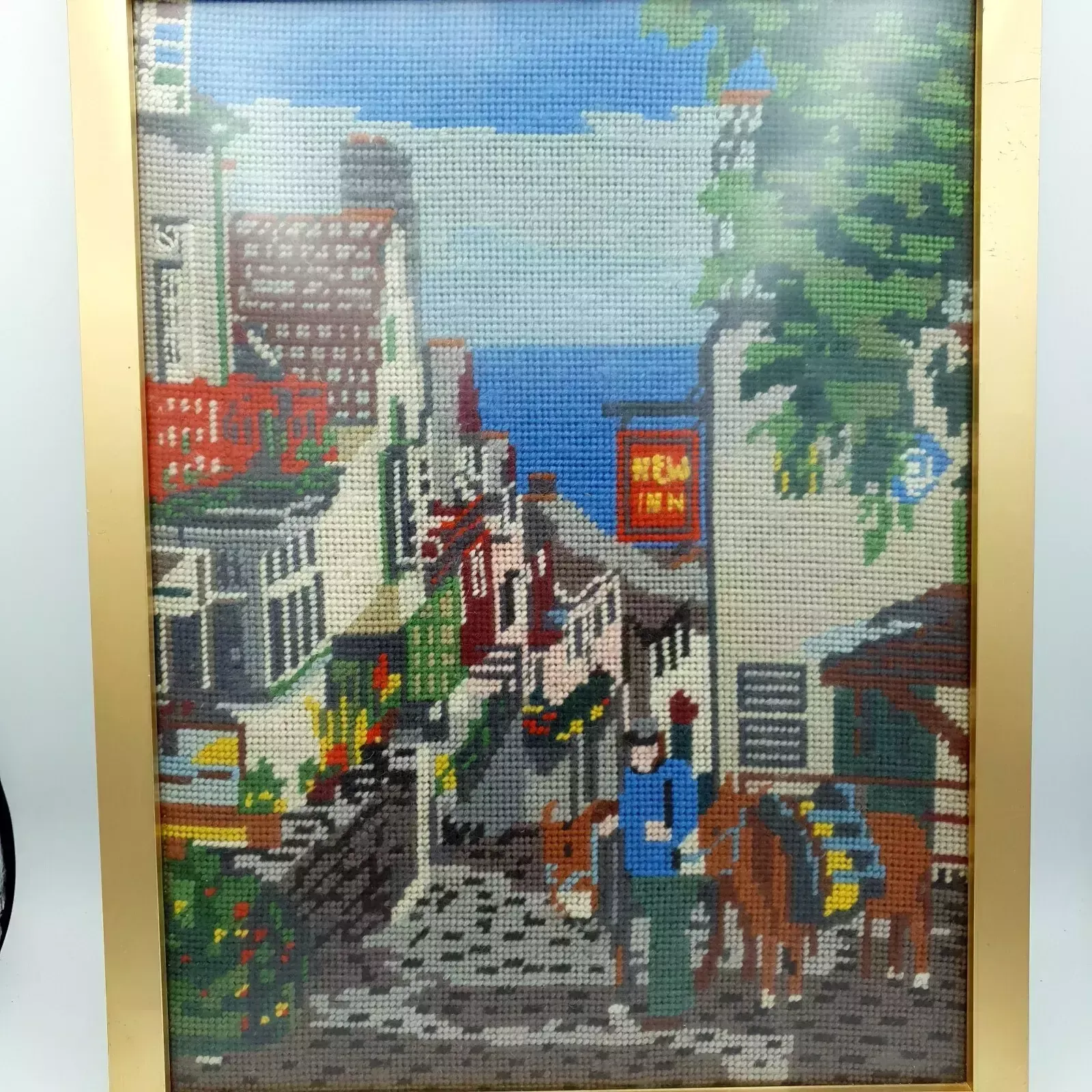 photo for sale Needlepoint, Clovelly, Devon New Inn Hotel Portrait 42.5 X 32.6cm Complete Frame
