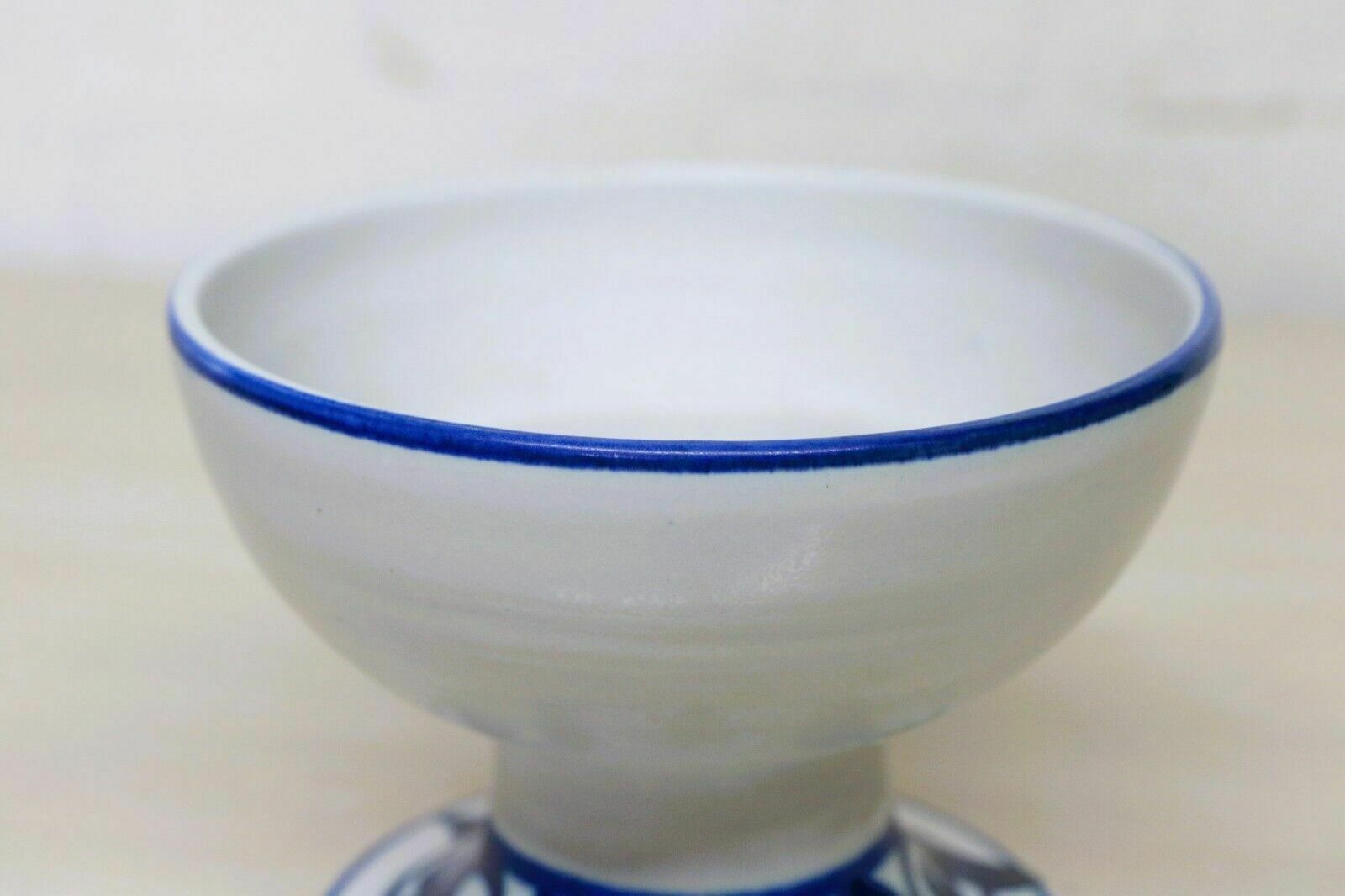 Vintage Jersey Pottery 1960's Large Candle Holder Mcm Blue And White photo 65.0