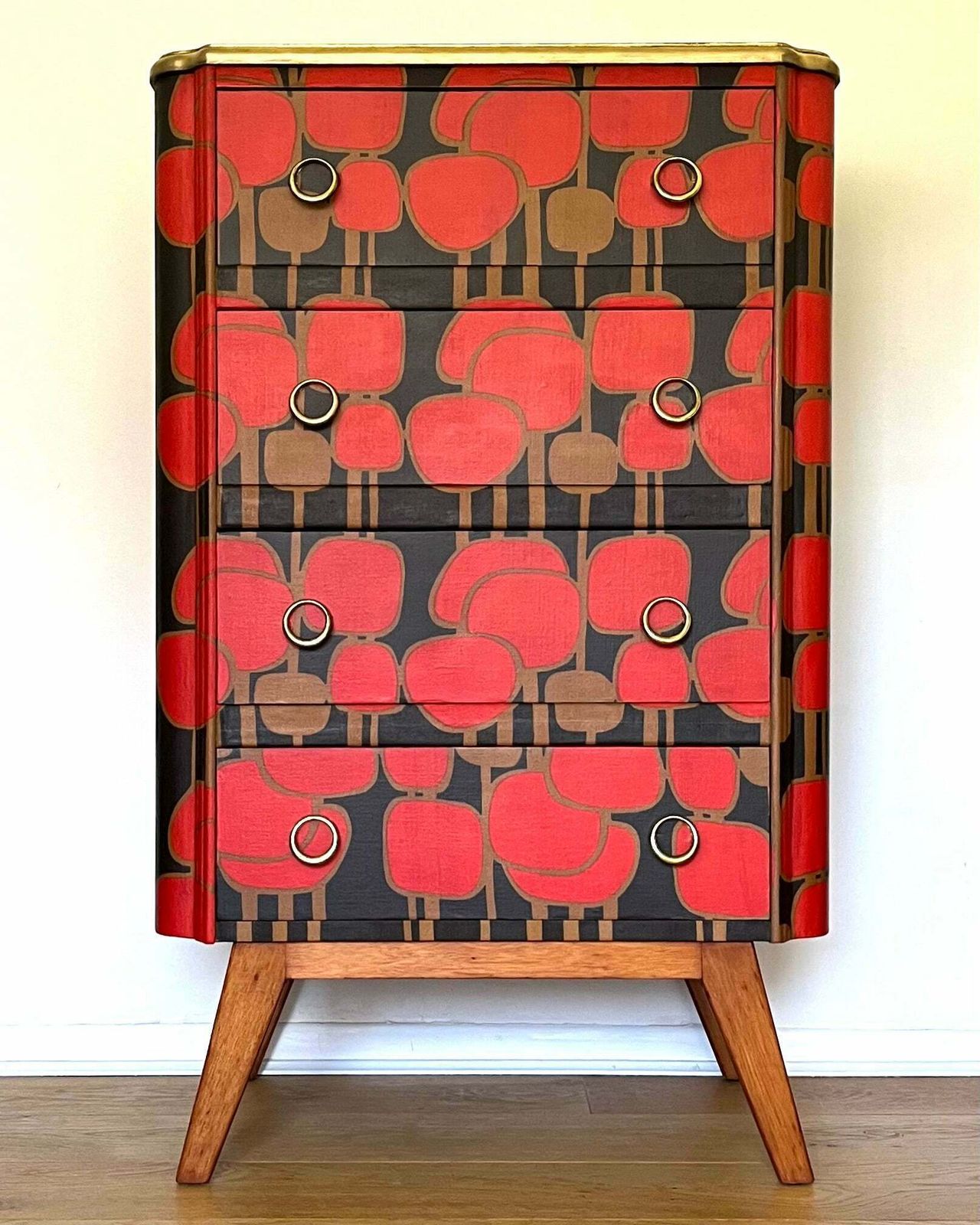 Vtg Mid Century Chest Of Drawers Tallboy With Original 1960s Fabric photo furniture