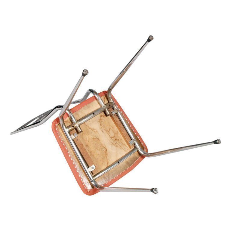 1950s Chairs Chromed Steel Gaetano Descalzi Style, Restored, Leather Uphfoltered photo Furniture