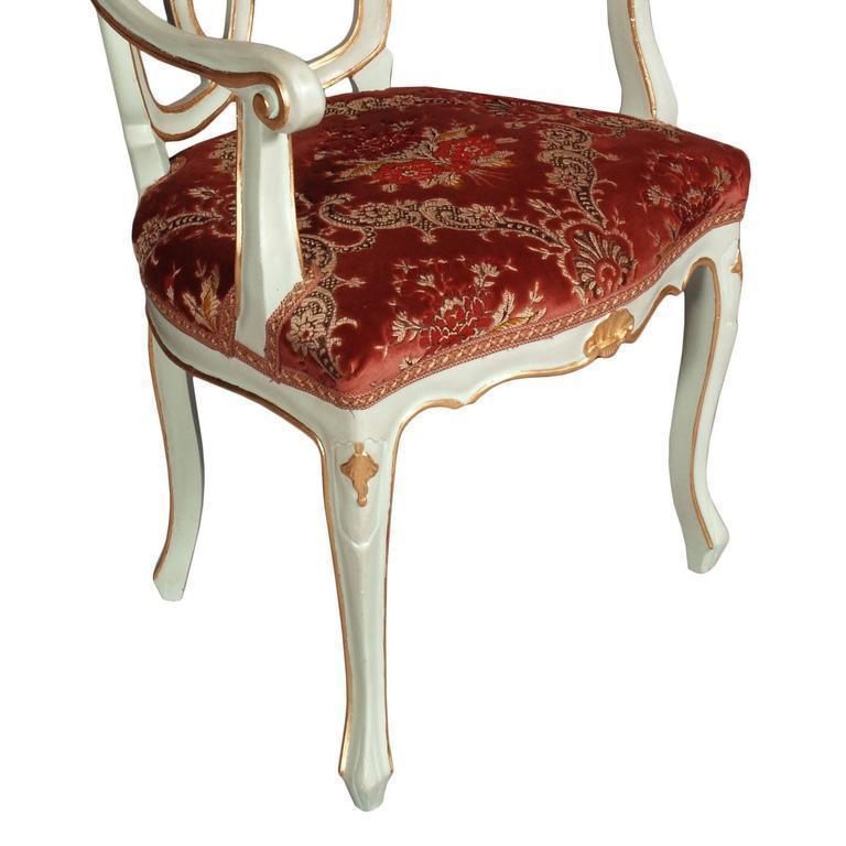 19th Century Antique Venetian Baroque Pair Of Armchairs Laquered And Gold Leaf photo furniture