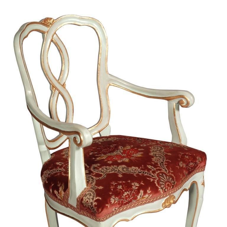 19th Century Antique Venetian Baroque Pair Of Armchairs Laquered And Gold Leaf photo for sale