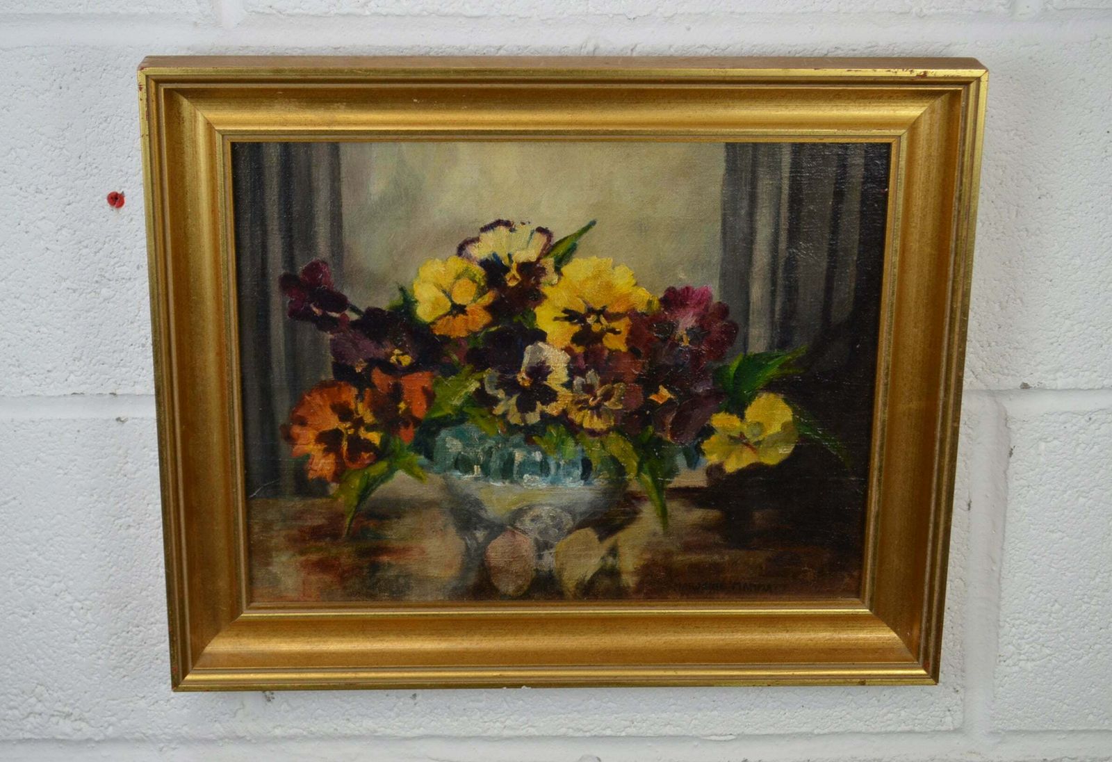 Vintage Still Life Oil On Board   Marjorie Mammatt photo furniture