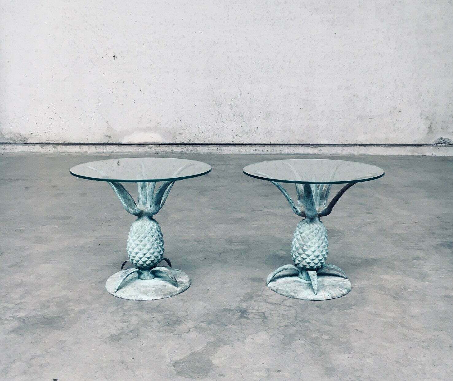 Hollywood Regency Style Design Brass Patinated Pineapple Side Table Set, France 1970's photo 4000.0