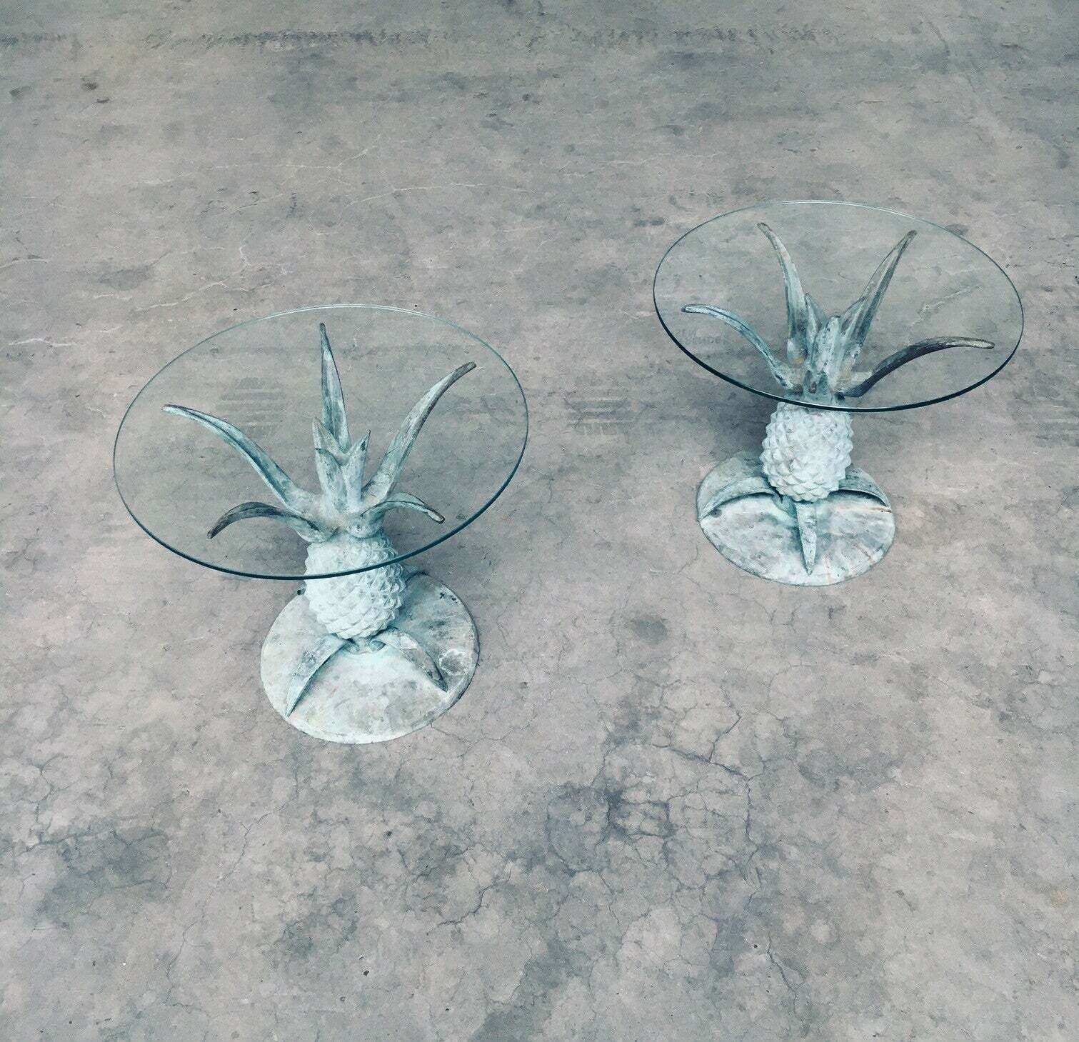 Hollywood Regency Style Design Brass Patinated Pineapple Side Table Set, France 1970's photo buy