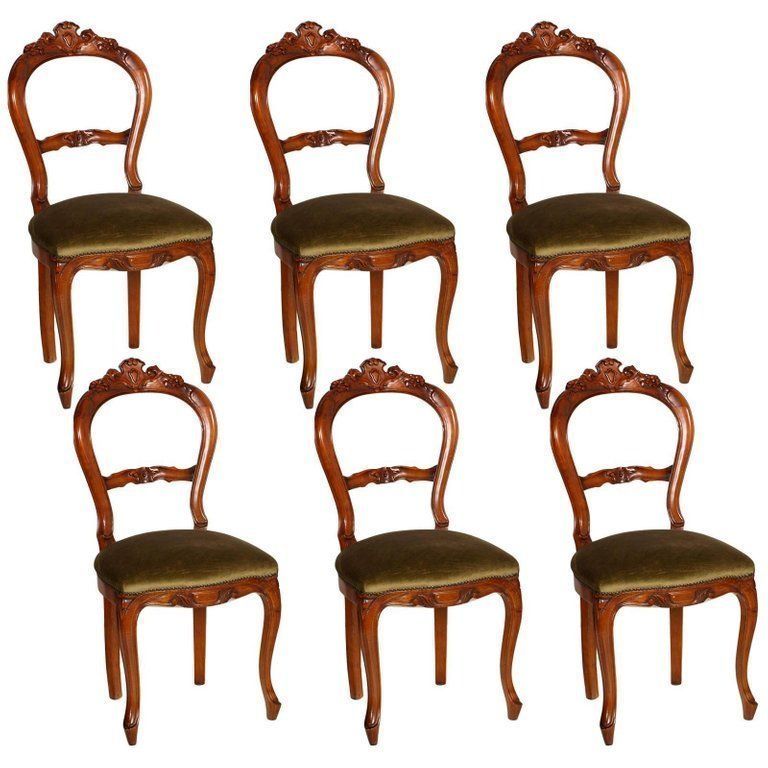 Early 20th Century Set Of Six Louis Philippe Chairs Hand Carved Blond Walnut