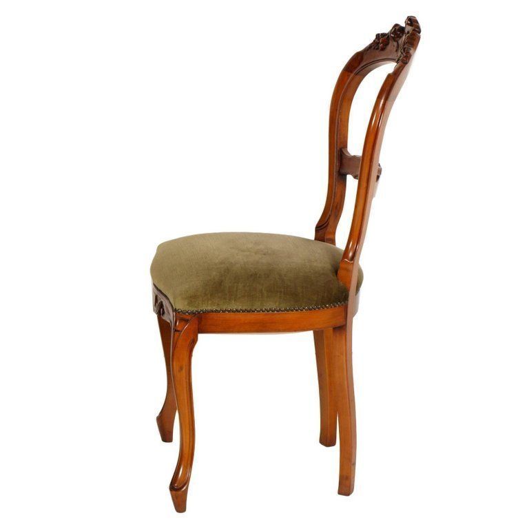 Early 20th Century Set Of Six Louis Philippe Chairs Hand Carved Blond Walnut photo for sale