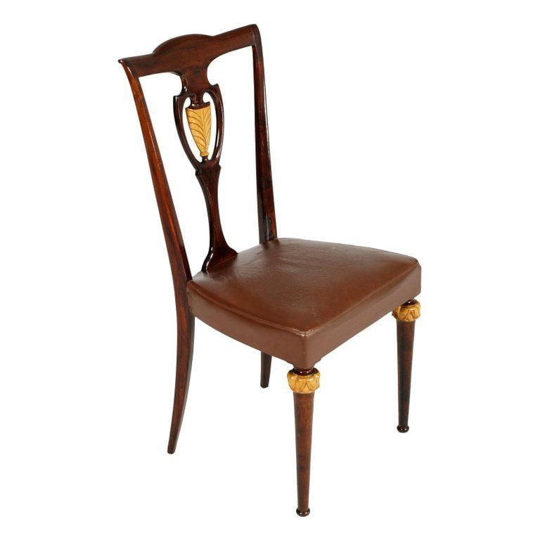 Set Luxury Art Deco Chairs Vittorio Dassi Lissone Attributed, Mahogany & Leather photo furniture