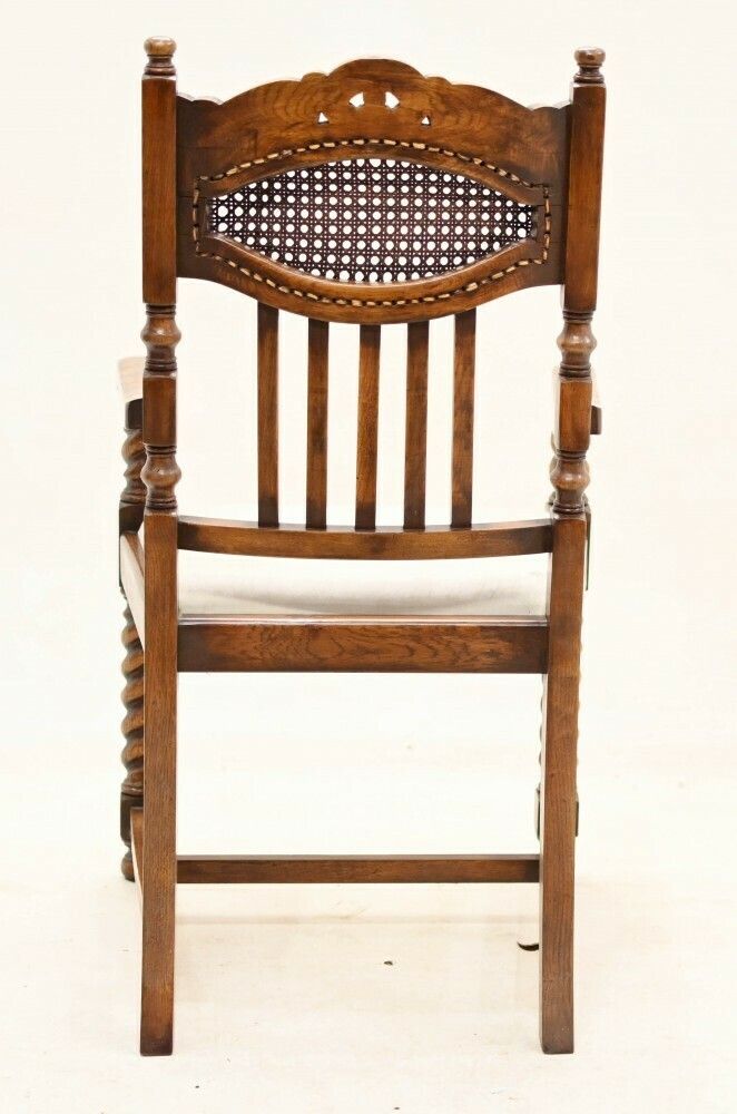 Pair William And Mary Oak Chairs Barley Twist Farmhouse photo vintage