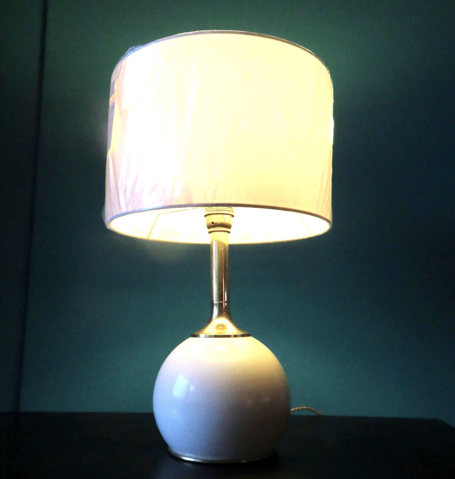 Pair Of Bedside Lamps In Brass And Ecru Lacquered Metal. Denmark 1960 photo buy