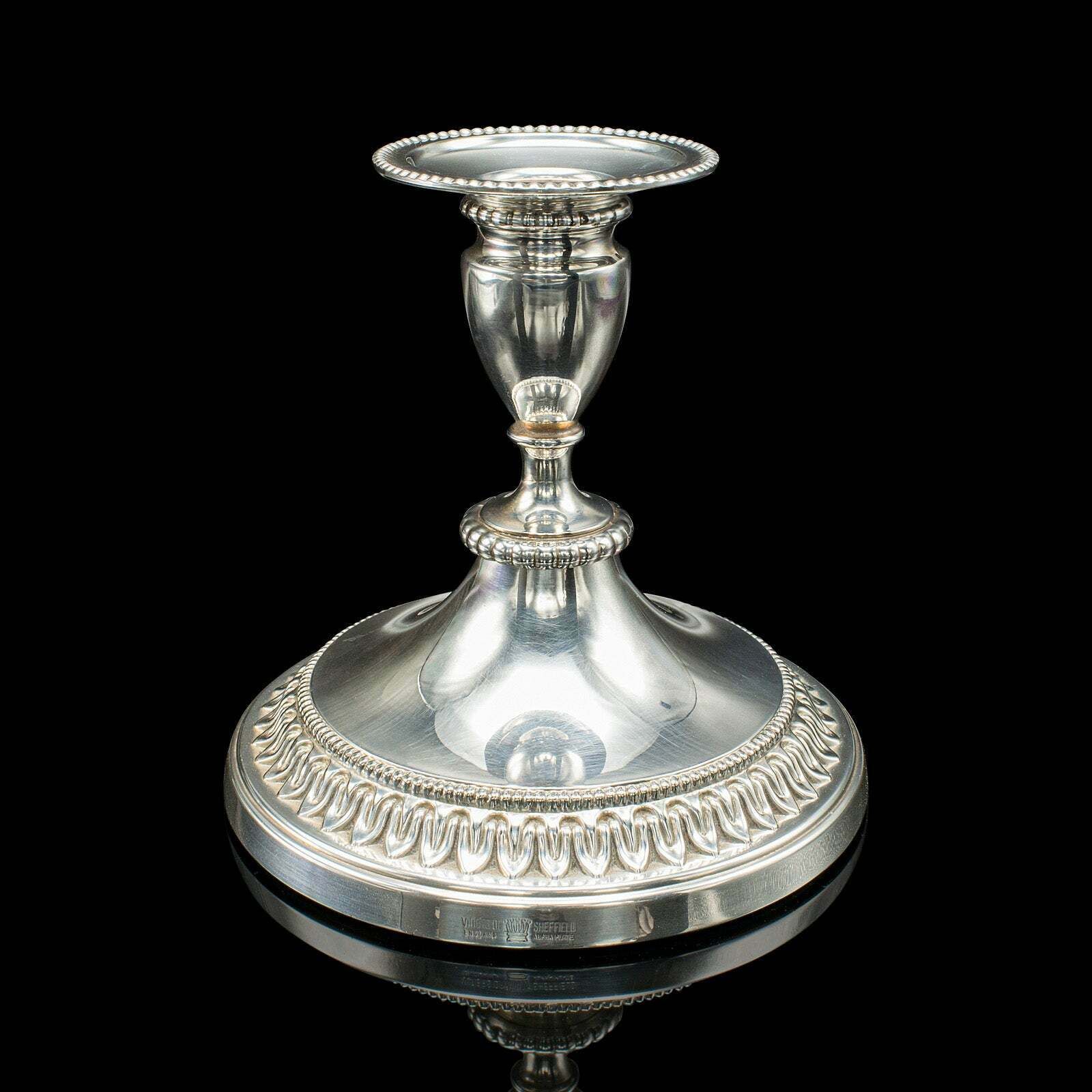 Pair Of Vintage Low Candlesticks English Silver Plate Candle Nozzle C 1950 photo Home Decor