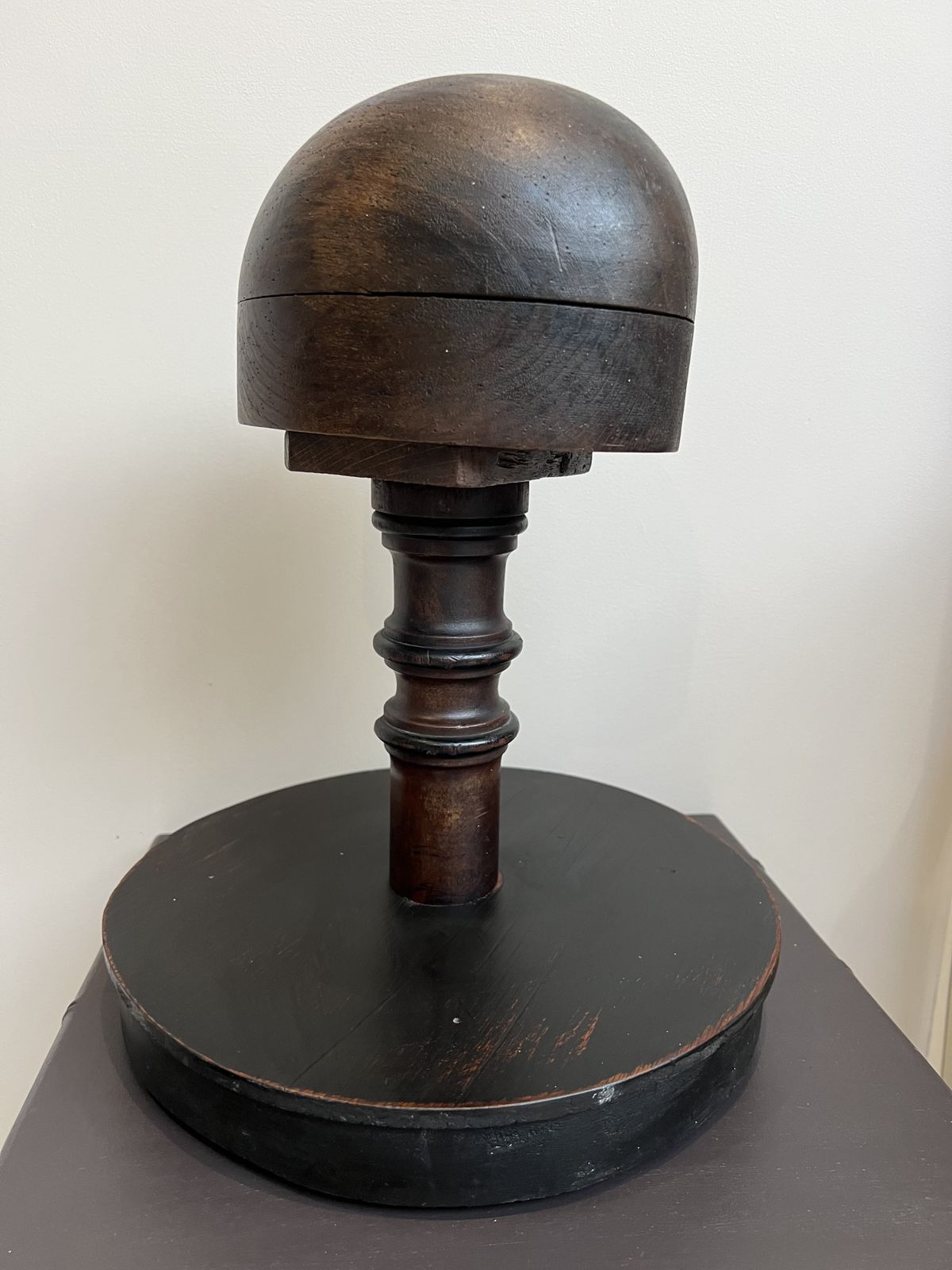 Antique Milliner's Wooden Hat Block Stand photo vintage
