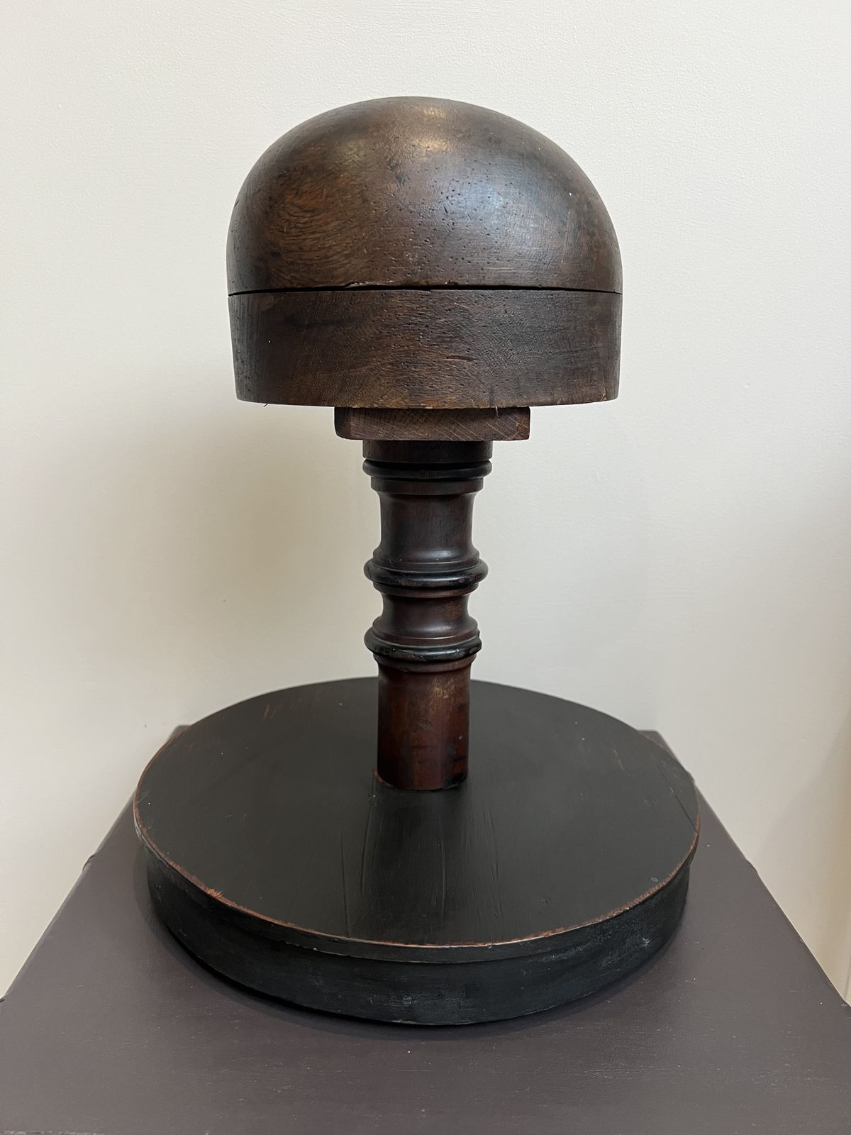 Antique Milliner's Wooden Hat Block Stand