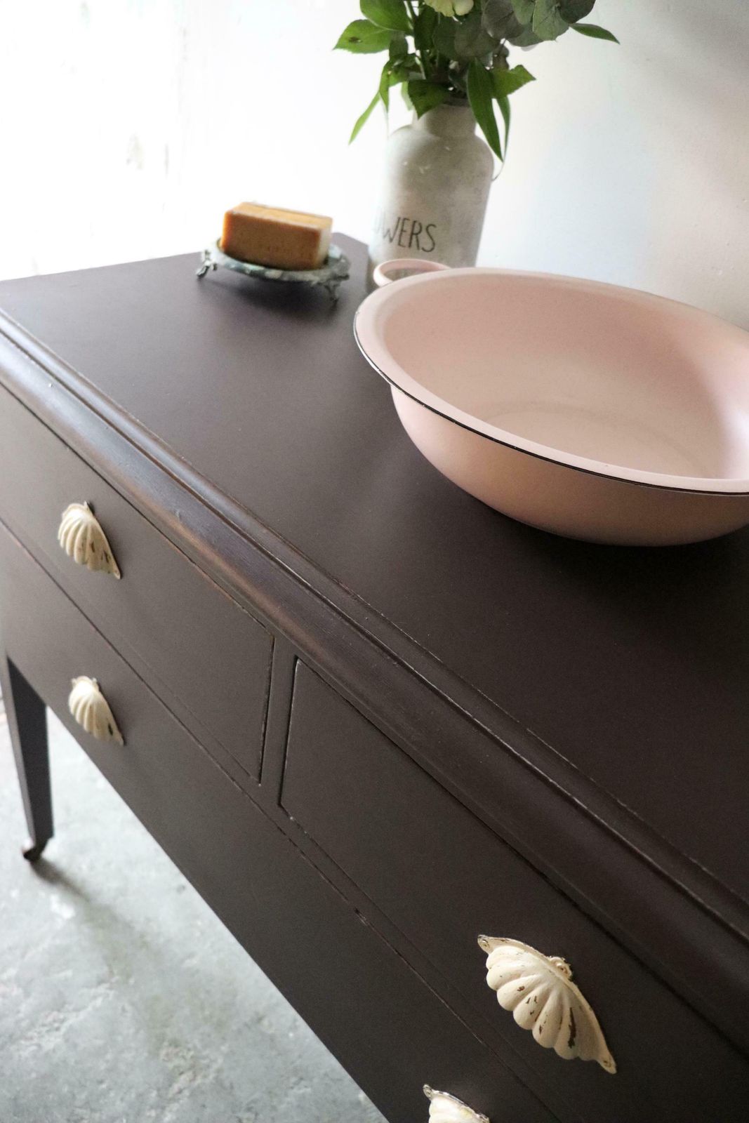 Painted Victorian Washstand Or Cabinet With Drawers On Castors In Deep Mulberry photo vinterior