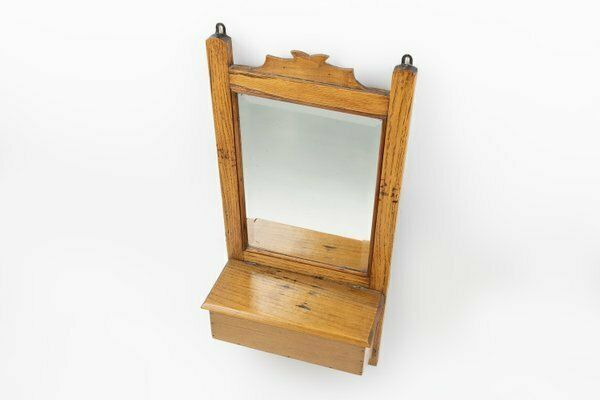 French Wooden Shaving Cabinet With Mirror, 1890s photo vintage