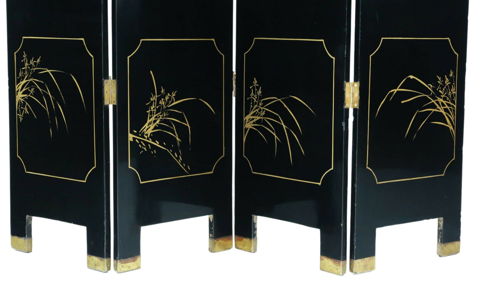 Home Decor Antique Large Victorian Chinoiserie Black Lacquer Dressing Screen   Fine Quality Room Divider, C1900 photo