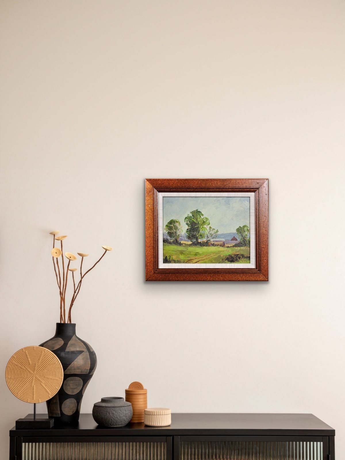 photo vintage Arthur Spooner 1873 To 1962. English. Framed Impasto En Plein Air Post Impressionist Oil Painting Of Rural Derbyshire.