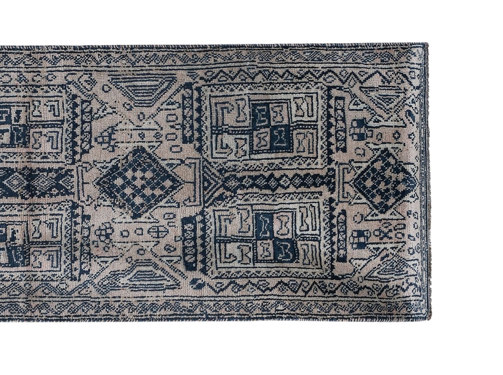 1960s Vintage Faded Herki Runner Rug 3'6'' X 10'4'' photo furniture