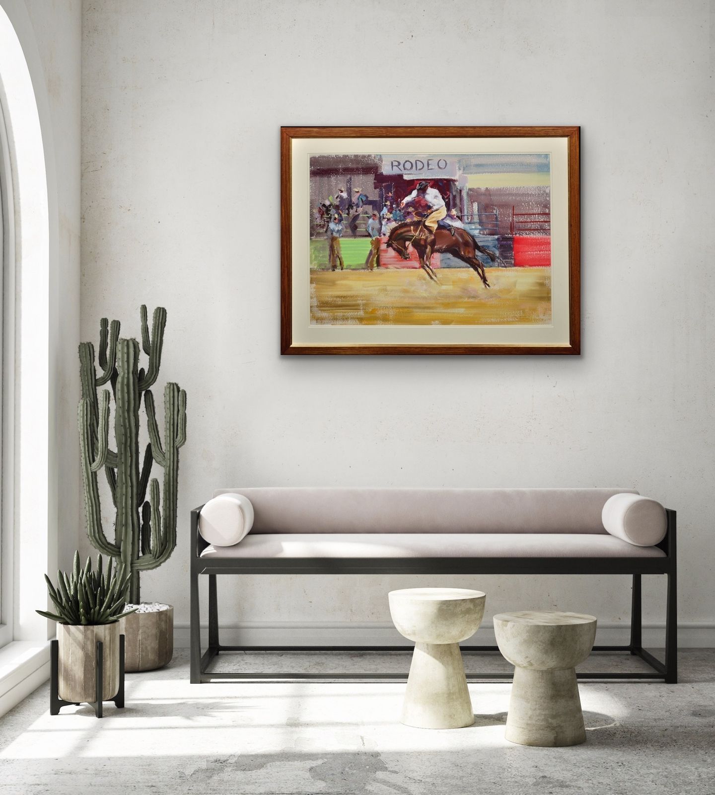 John Rattenbury Skeaping 1901 To 1980. Rodeo. Bareback Bronco, 1966. Framed Mid 20th Century Horse Painting. Cowboy On A Bucking Horse. photo 6935.0