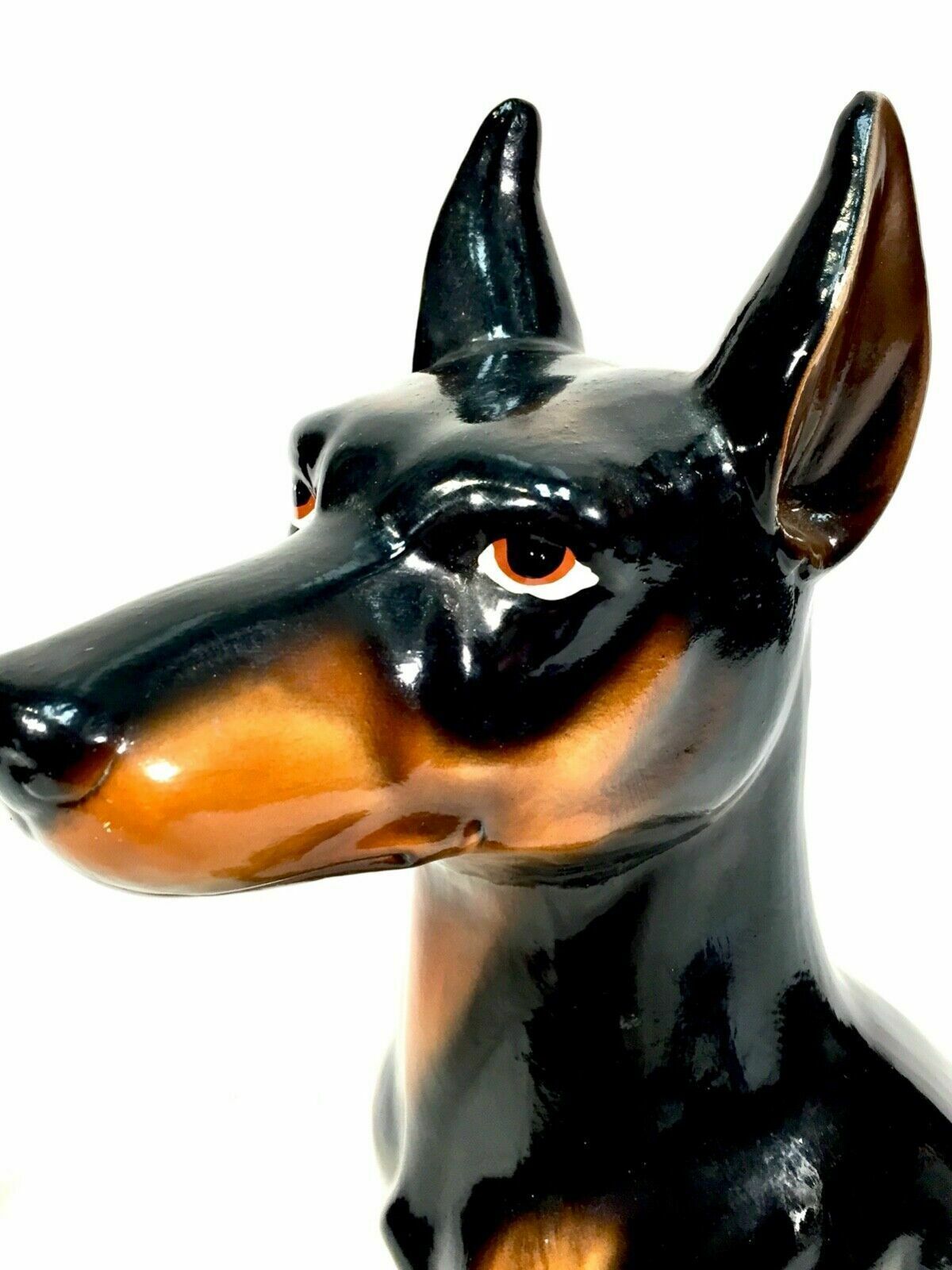 Vintage Mid Century Tabletop Ceramic Doberman Dog Statue / Sculpture / Antique photo Art
