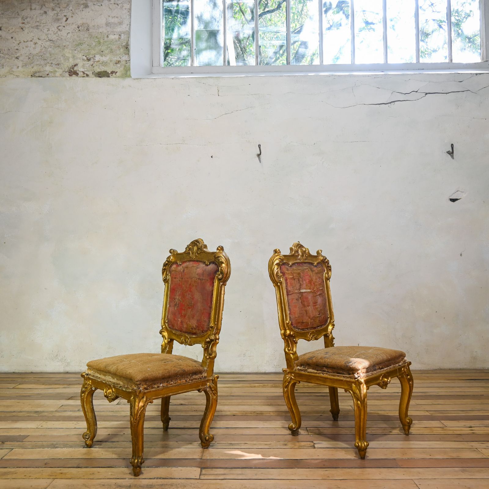 A Pair Of 18th Century North Italian Giltwood Side Chairs photo for sale