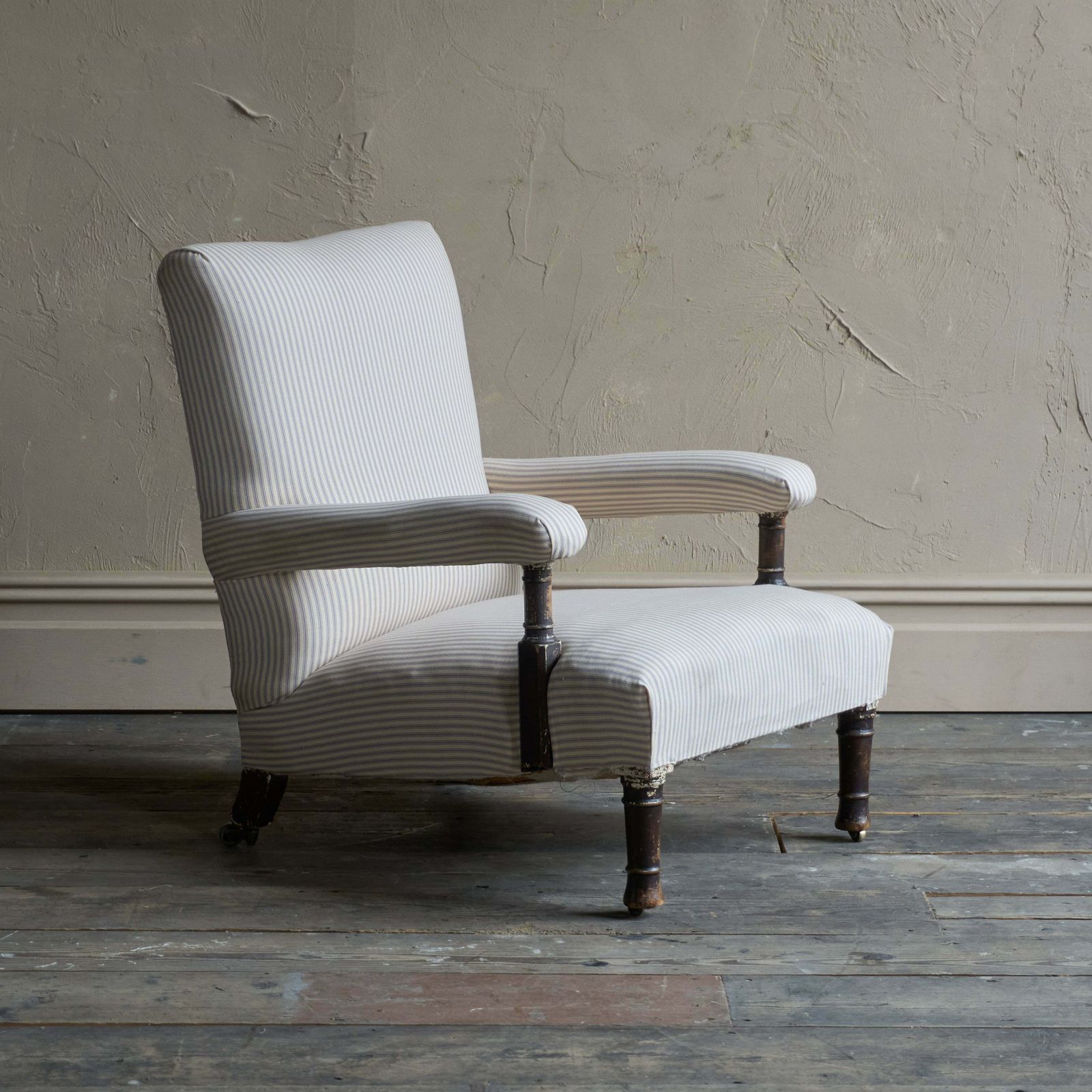 Antique Open Armchair   Blue Stripe Ticking photo furniture