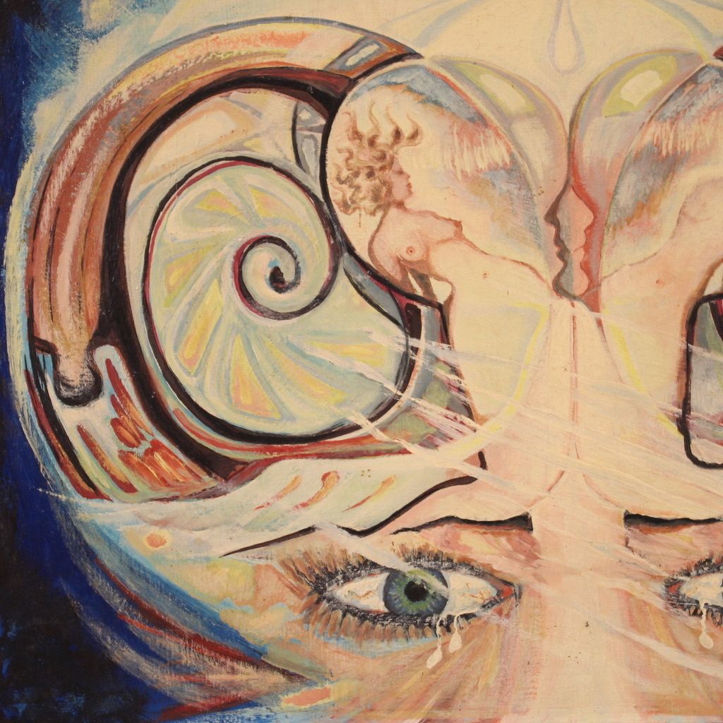Surrealist Painting Signed Alain Cadoret And Dated 1975 photo vintage