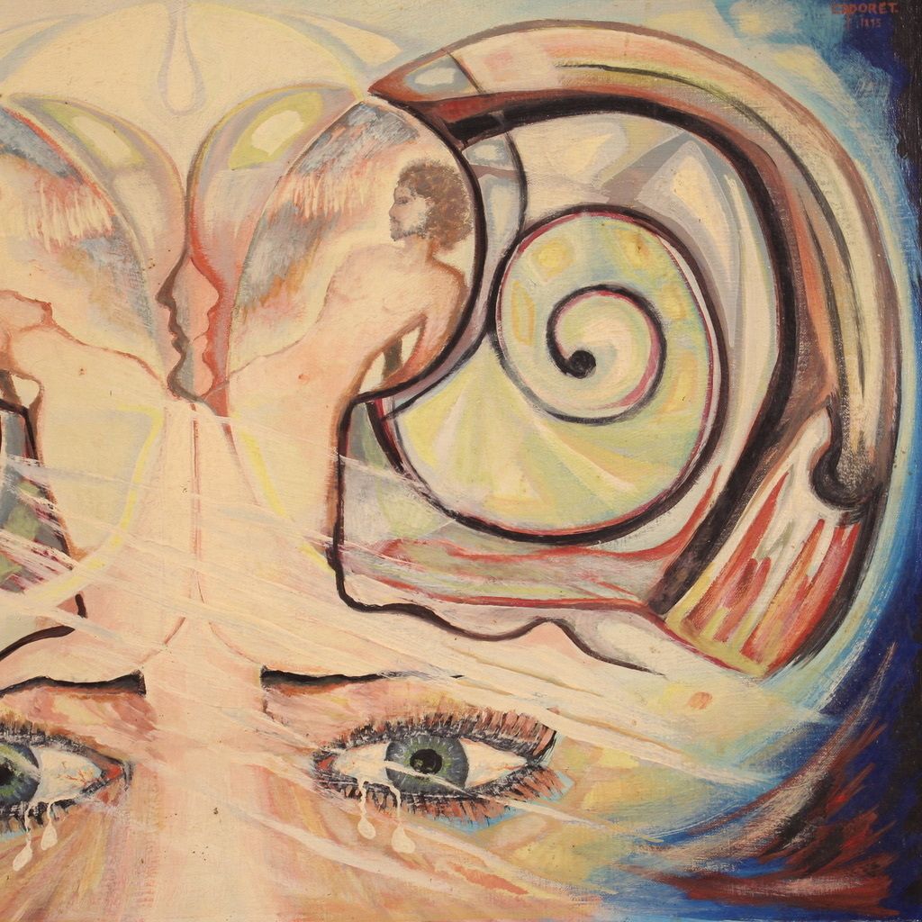 photo vinterior Surrealist Painting Signed Alain Cadoret And Dated 1975