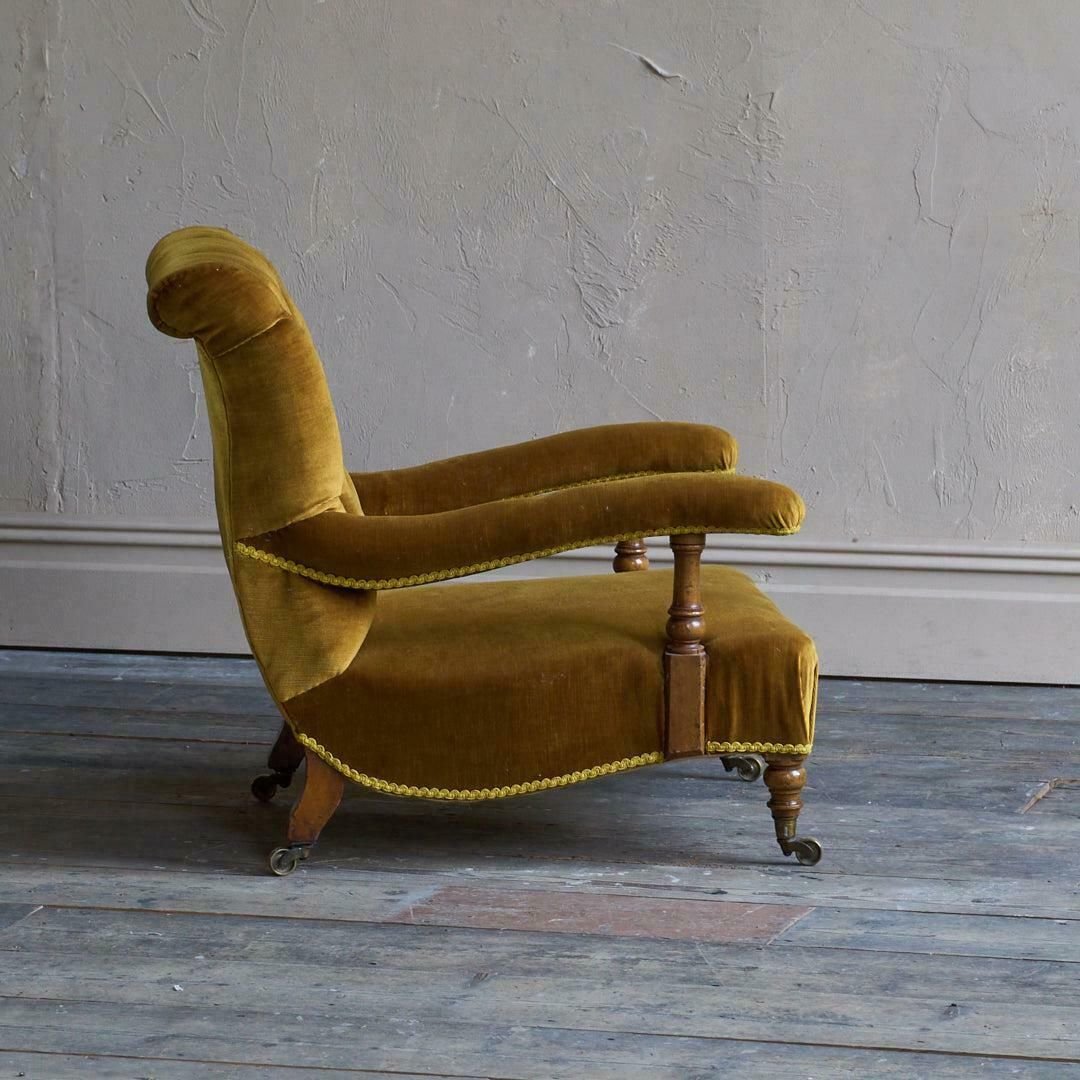 Antique Howard And Sons Open Armchair   Gold Velvet photo 4940.0