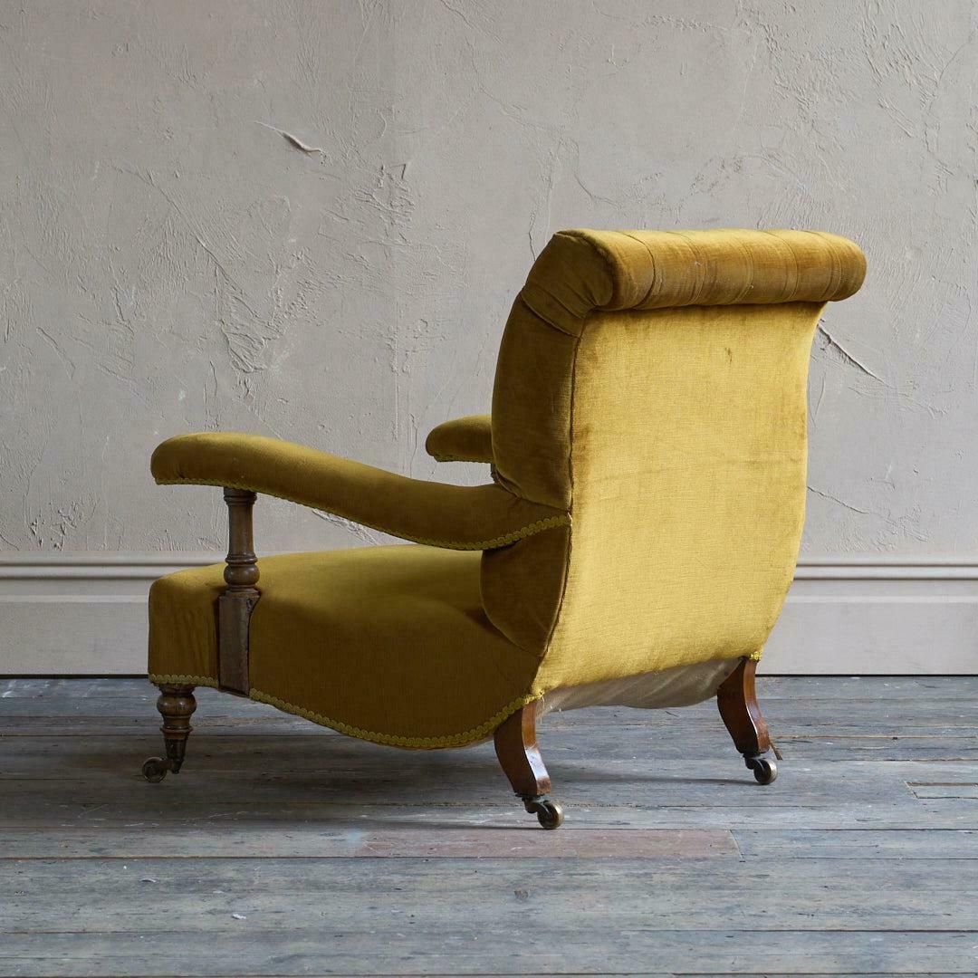 Antique Howard And Sons Open Armchair   Gold Velvet photo vinterior