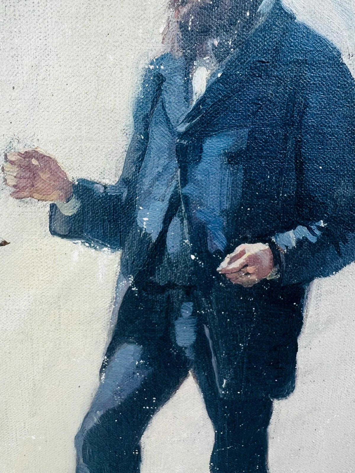 Antique Oil Painting On Canvas Gentleman Portrait In Black Suit Attributed To J. Hebert, 1886 photo vinterior