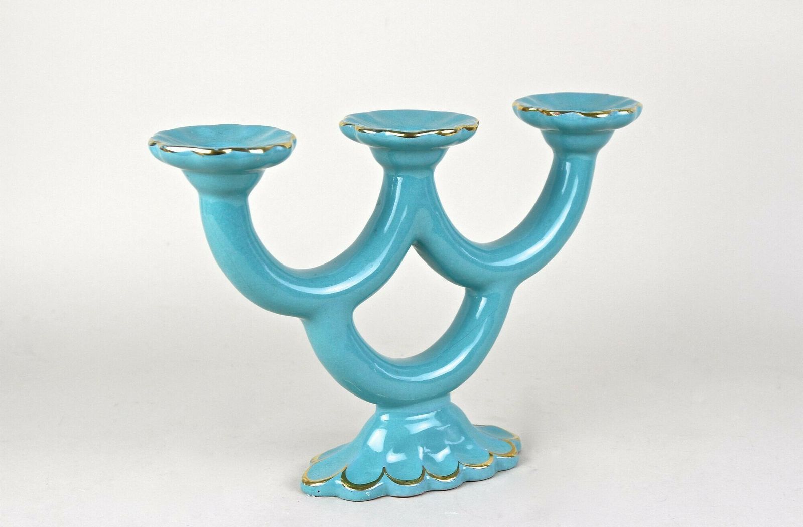 20th Century Turquoise Art Deco Ceramic Candleholder, Marked   At Ca. 1930 photo vinterior