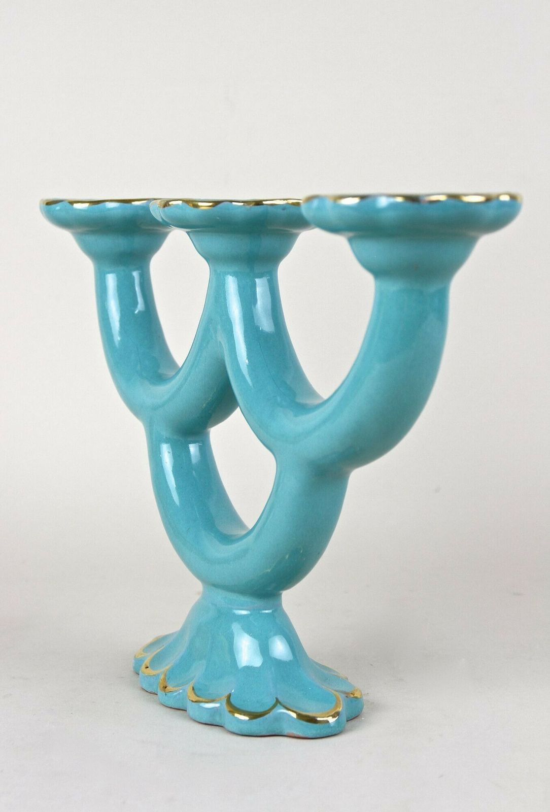 20th Century Turquoise Art Deco Ceramic Candleholder, Marked   At Ca. 1930 photo vintage