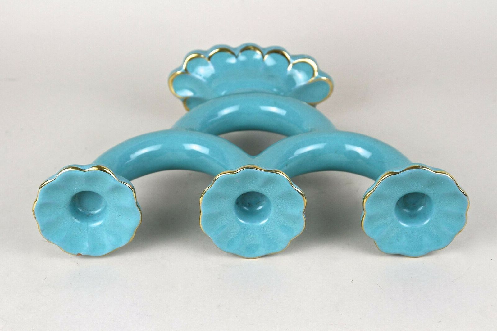 photo for sale 20th Century Turquoise Art Deco Ceramic Candleholder, Marked   At Ca. 1930