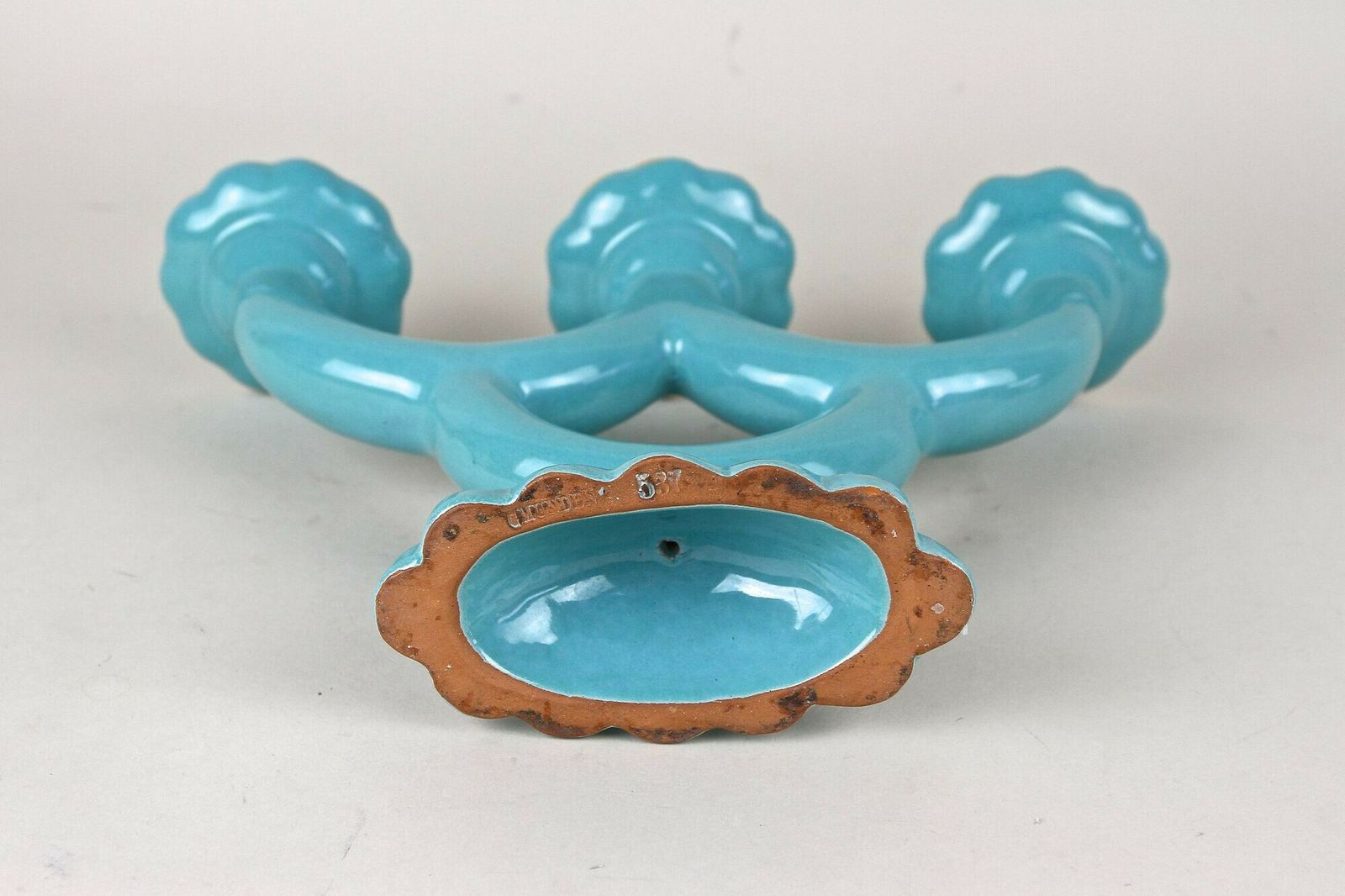 500.0 20th Century Turquoise Art Deco Ceramic Candleholder, Marked   At Ca. 1930 photo