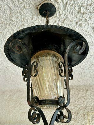 French Iron And Tole Glass Paneled Lantern, 1970s, Set Of 2 photo furniture