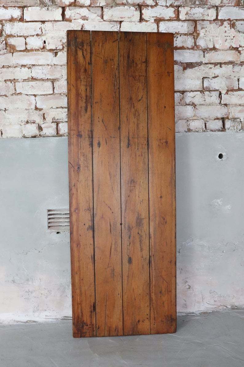 Vintage Pine Trestle Table, Aged Plank Top And French Grey Painted Folding Legs