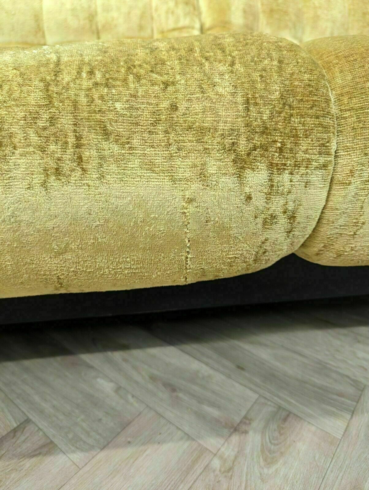 Mid Century Vintage Swedish Crushed Yellow Velour & Beech 3 Seater Sofa 1970s photo vintage