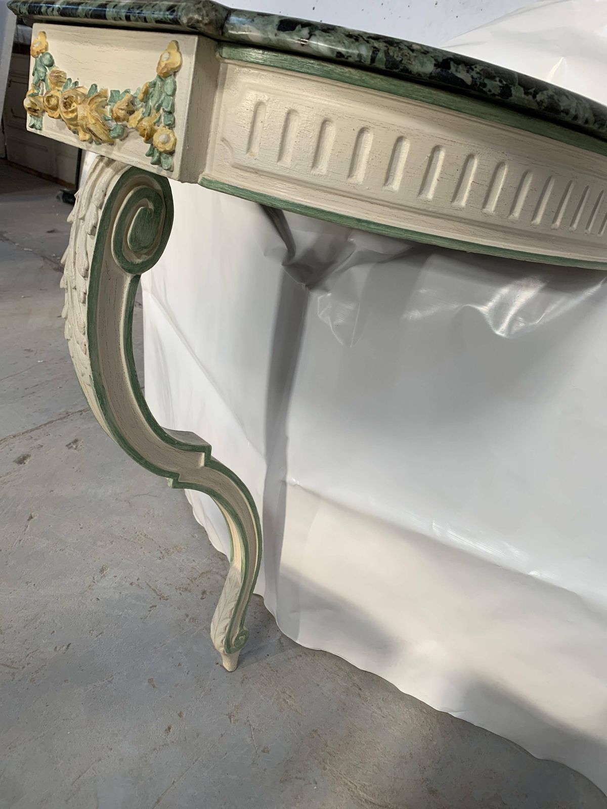 Louis XVI Style Wall Console In Lacquered Wood, 20th Century photo for sale