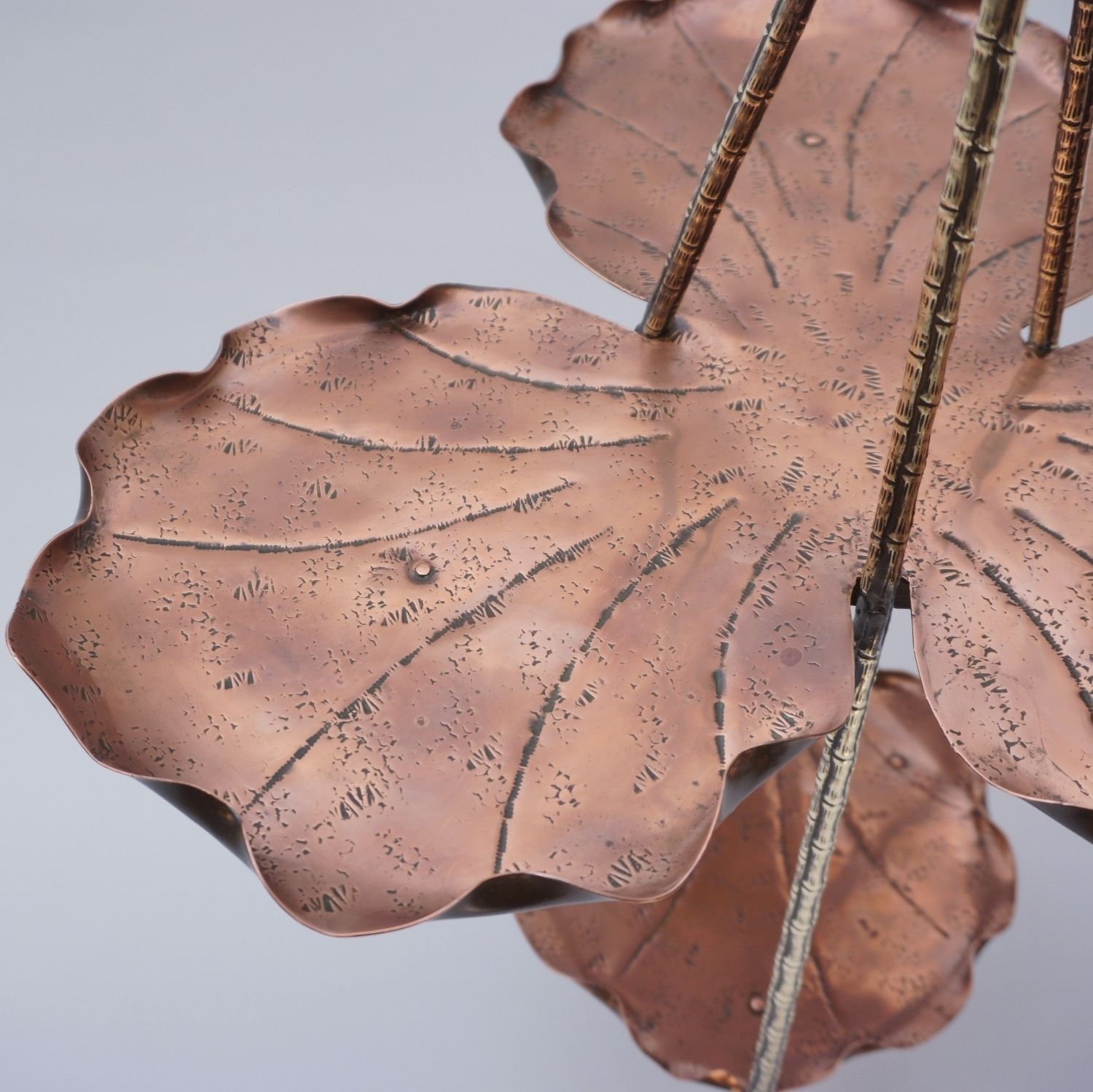 Antique Aesthetic Movement Cake Stand/Display Side Table By Townshend Of Birmingham, Copper Acanthus Leaf Pattern & Brass Bamboo, 1880's Ca, English photo buy