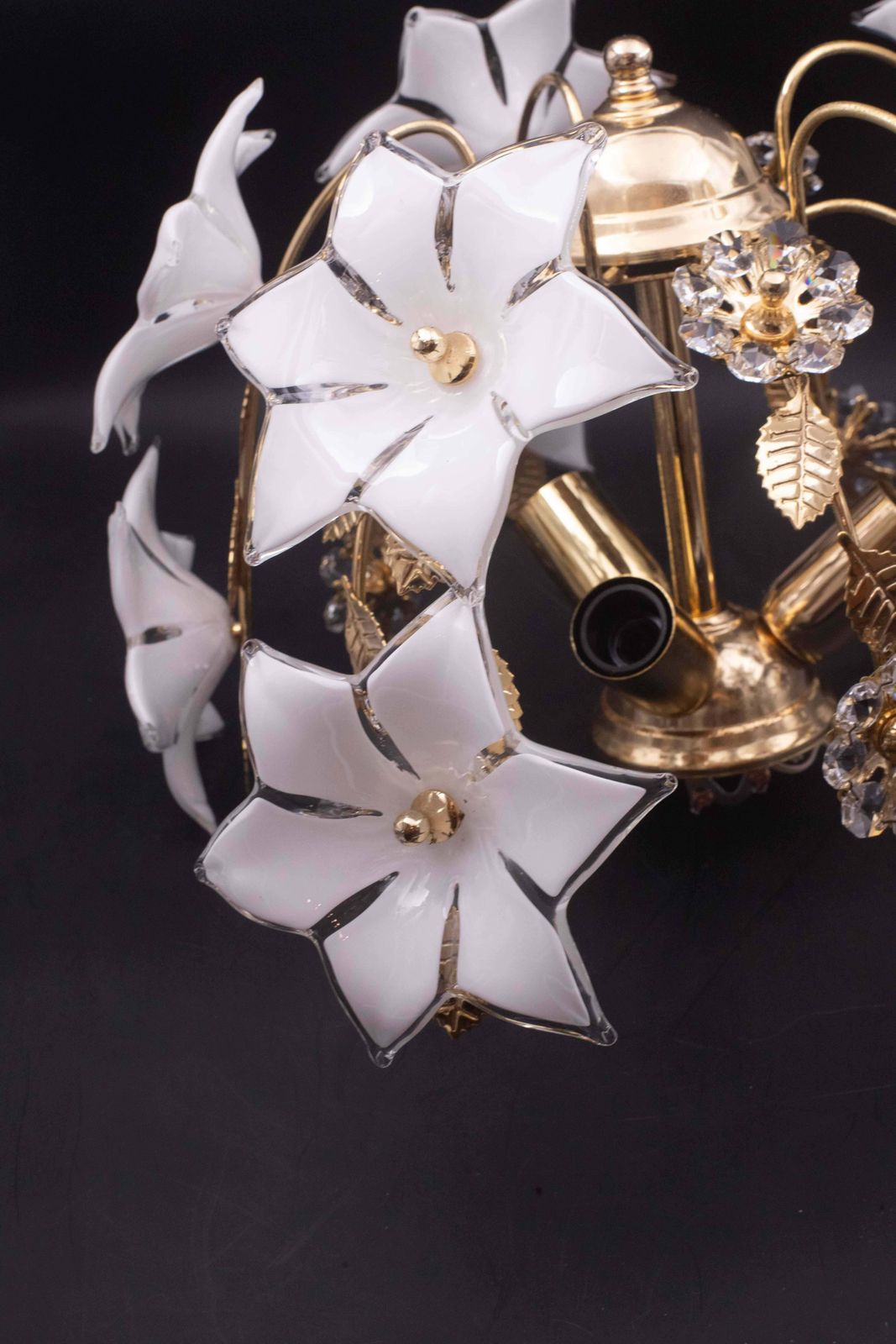 Lighting Charming Murano And Crystal Glass Vintage Ceiling Light White Flowers, 1970s photo