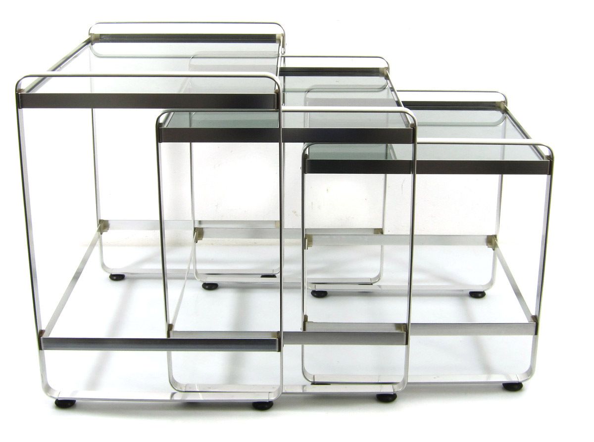 Set Van 3 Aluminium Nesting Tables Met Minimalistisch Design, Jaren 1970