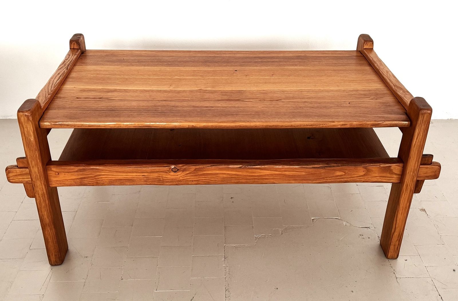 photo furniture Italian Country Living Room Set In Solid Oak With New Bouclé Upholstery, 1970s, Set Of 5 Pcs.