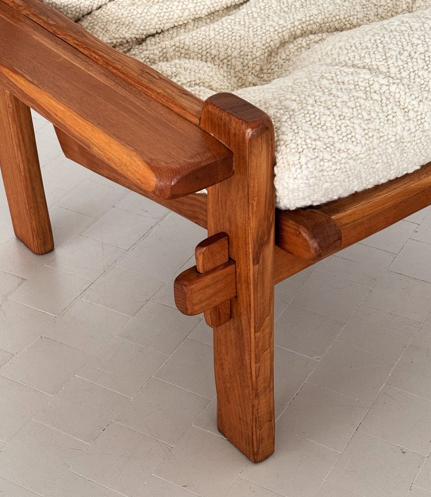 2200.0 Italian Country Living Room Set In Solid Oak With New Bouclé Upholstery, 1970s, Set Of 5 Pcs. photo
