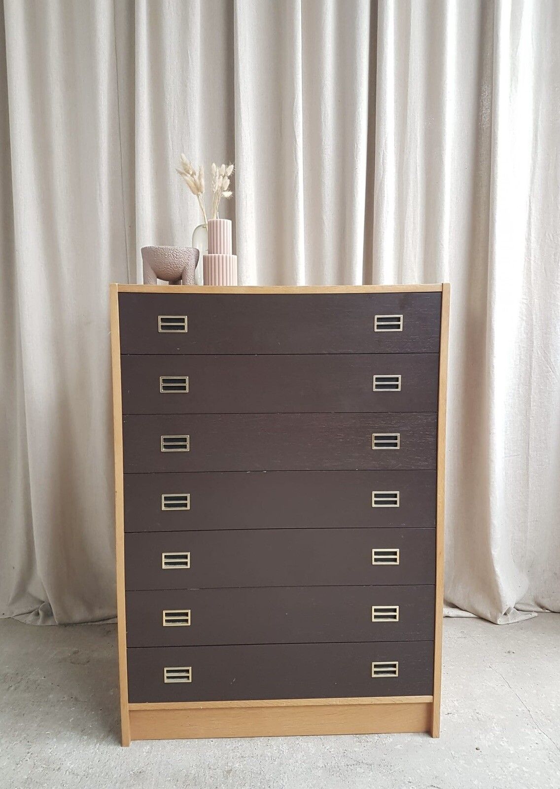 Vtg Mid Century Danish Domino Mobler Scandi Tallboy Chest Of Drawers Retro R613